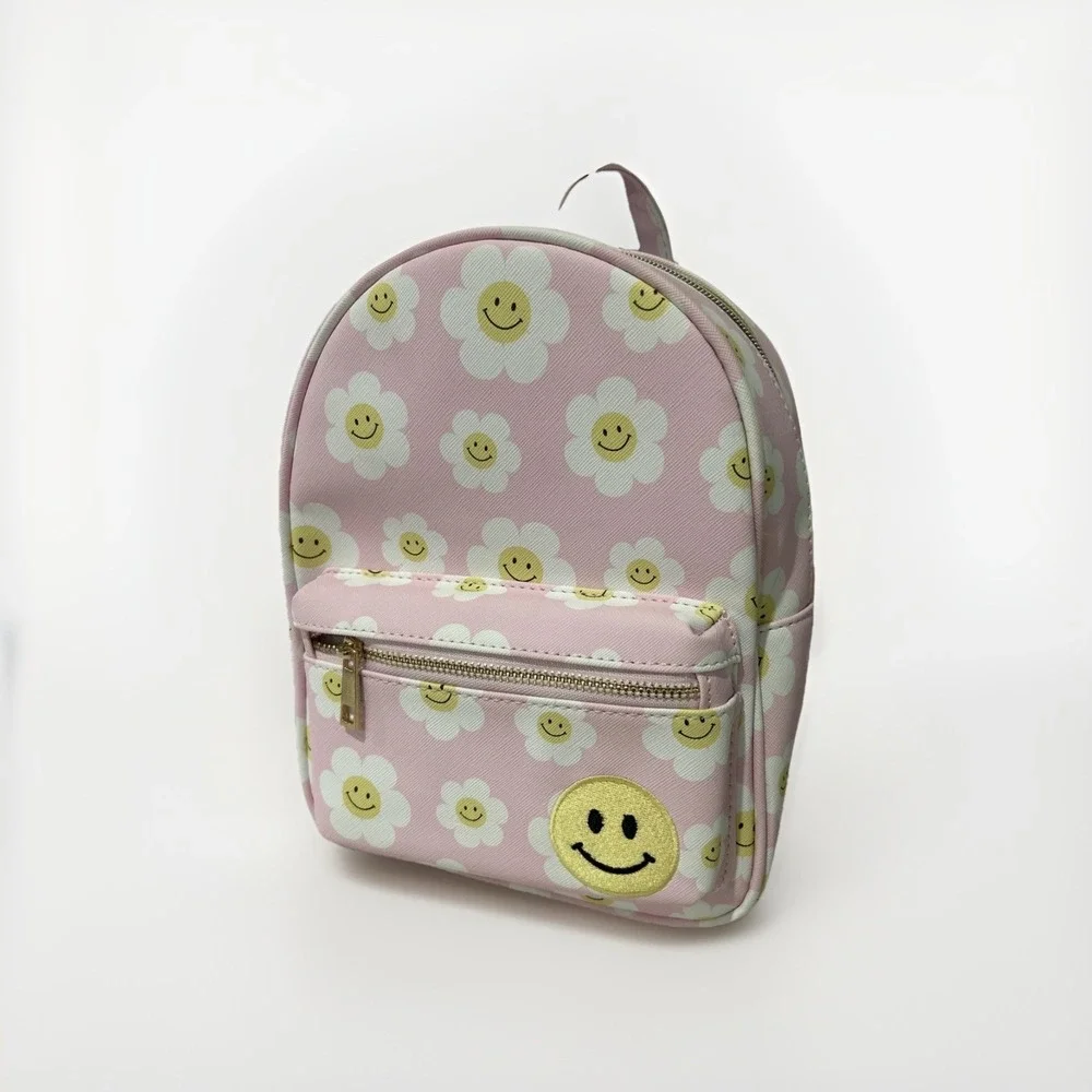 New Underonesky Pink‎ Mini Flower Backpack Smiling Flower emoji Purse Lounge Bag
